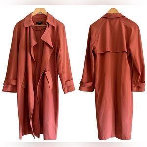 Halogen Terracotta Orange Trench Coat Jacket Minimalist Drape Front Minimalist